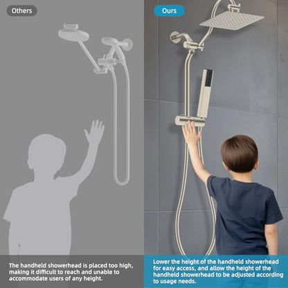 Hibbent Shower Slide Bar with Handheld Shower Head Holder, Stainless Steel Shower Arm Extension Sliding Bar, Height & Angle Adjustment Showerhead Holder, Brushed Nickel - color: Brushed Nickel