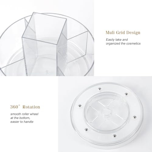 360° Rotating Makeup Organizer Clear Lazy Susan Organizer for Vanity, Cosmetic Display Cases for Bathroom Countertop, Makeup Storage Organizer, Desktop Dresser Sundries Storage Boxes