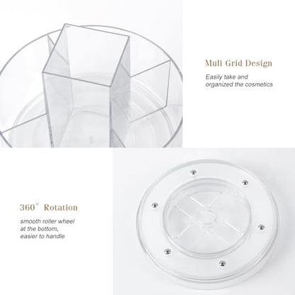 360° Rotating Makeup Organizer Clear Lazy Susan Organizer for Vanity, Cosmetic Display Cases for Bathroom Countertop, Makeup Storage Organizer, Desktop Dresser Sundries Storage Boxes