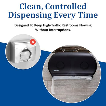 San Jamar Classic Bath Tissue Dispenser – Twin 9", Jumbo Bath Tissue Holder for Bathroom, Dual-Roll System, Break-Resistant Plastic, 3.25" Core, 12" × 19" × 5.25", Pearl Black