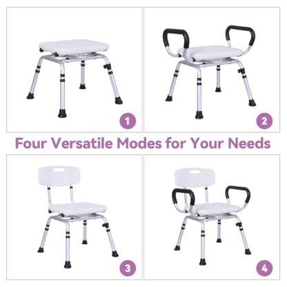 Swivel Shower Chair with Removable Arms and Back, 400 lbs | Adjustable Height Shower Seats for Inside Shower or Tub, Non-Slip Shower Stool, Safety Bath Seat for Elderly and Disabled - color: Purple