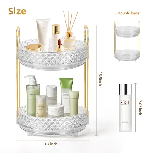 360 Rotating Makeup Organizer for Vanity, Adjustable Perfume Organizer for Dresser, Multi-Function Spinning Cosmetics Skincare Storage for Bedroom, Dresser, Countertop, Clear - size: 1 Tier