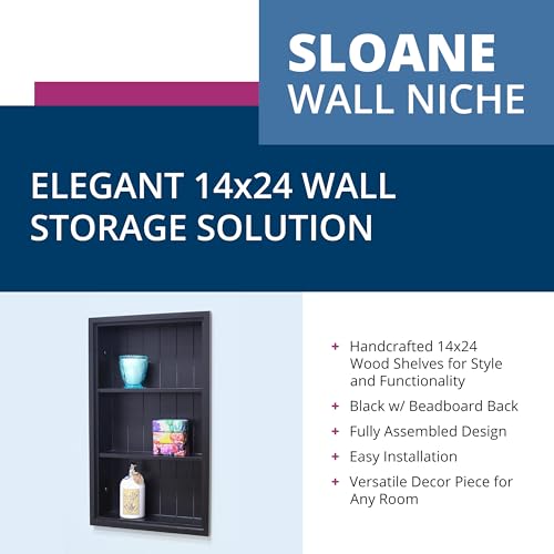 14x24 Sloane Recessed Wall Niche Medicine Cabinet Replacement, in The Wall Bathroom Cabinet Insert Shelf/Shelves, Made in North America, Real Wood, NO MDF, Black Beadboard Back - color: Black, size: 14x24