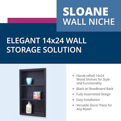 14x24 Sloane Recessed Wall Niche Medicine Cabinet Replacement, in The Wall Bathroom Cabinet Insert Shelf/Shelves, Made in North America, Real Wood, NO MDF, Black Beadboard Back - color: Black, size: 14x24
