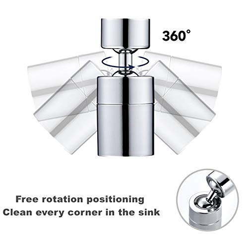360 Degree Swivel Sink Faucet Aerator,2-FlowBig Angle Water Saving Dual Function,with Gasket Faucet Replacement Part - 55/64 Inch-27UNS Female Thread, 15/16 Inch-27UNS Male Thread Adapters (1)