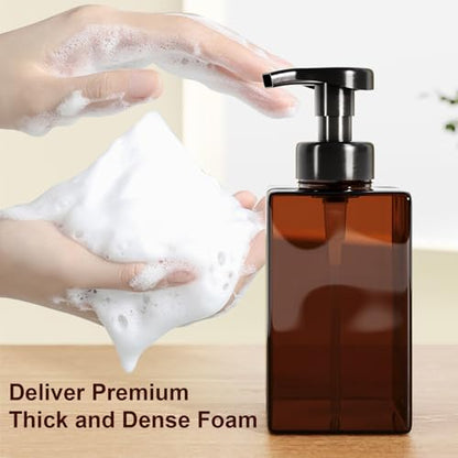 Kzeirm Amber Foaming Soap Dispenser, Refillable Foam Hand Soap Dispenser, Set of 2 Empty Foamer Pump Bottle, Brown Foaming Dispenser Bottles with Black Pump - color: Amber