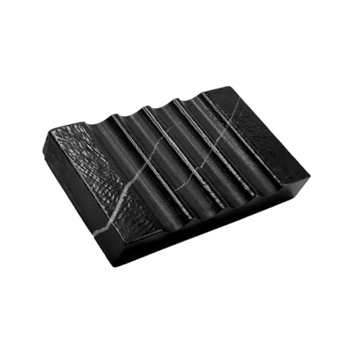 WeDoDecor Real Matte Black Marble Soap Dish for Bathroom Sink & Shower Stone Tray Small Unique Bar Soap Holder with Draining | Non-Slip, Luxury Bath Room Accessories - color: Black
