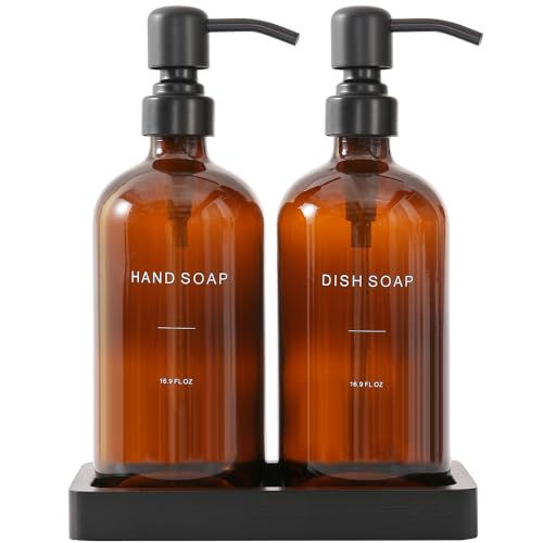 Prus Waso Amber Soap Dispenser Set | Soap Dispenser for Kitchen Sink with Black Stainless Steel Pump, Perfect for Kitchen Accessories Decor - color: Amber Bottle & Black Pump
