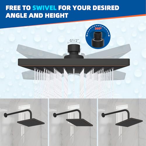 Hibbent cUPC Certified Thick Metal 6'' Rain Shower Head, Oil Rubbed Bronze | High Pressure Shower Head, Bathroom Waterfall Shower Heads, High Flow Fixed Showerheads with Adjustable Brass Ball Joint - color: Oil Rubbed Bronze, style: Square 6''