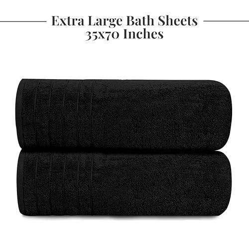 2 Piece Extra Large Bath Sheets 35 x 70 Inches, Black | 100% Cotton, Larger & Lighter Weight, Quicker to Dry, Super Soft & Absorbent, Oversized Bath Towels - color: Black