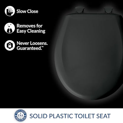 Bemis Classic Colors Slow Close Toilet Seat, Easy Clean Hinges and Durable Plastic Seat, Made in USA, Round, Black - color: Black, size: Round