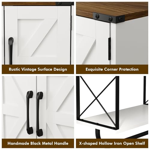 RUSTOWN Farmhouse Rustic Medicine Cabinet with Two Barn Door,Wood Wall Mounted Storage Cabinet w/Dark Brown Top & Adjustable Shelf and Towel Bar, 3-Tier Cabinet for Bathroom(White) | Dark Brown Top, Adjustable Shelf, Towel Bar, 3-Tier Rustic Wood Wall Mou