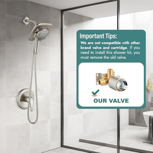 Magnetic Shower Faucet Set Dual 2 in 1 Shower System with Handheld Shower Spray 3-way Water Diverter Shower Trim Kit Rainfall Bathroom High Pressure 5 Setting without Tub Faucet Brushed Nickel - color: Brushed Nickel