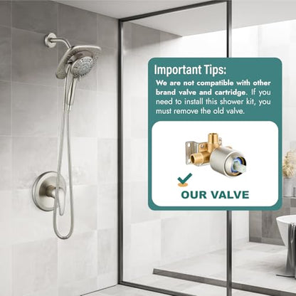 Magnetic Shower Faucet Set Dual 2 in 1 Shower System with Handheld Shower Spray 3-way Water Diverter Shower Trim Kit Rainfall Bathroom High Pressure 5 Setting without Tub Faucet Brushed Nickel - color: Brushed Nickel