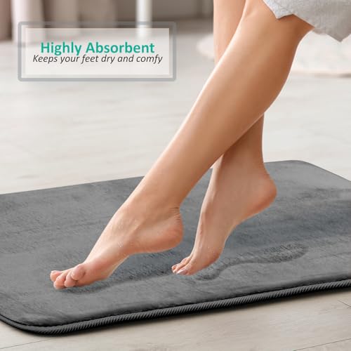 Clara Clark 3 Piece Bathroom Rugs, Velvet Memory Foam Bath Mat Set, Non-Slip Bath Rugs, Machine Wash, Dries Quickly, Ultra Soft Plush Bath Mats for Bathroom, 17 x 24/20 x 32 / Contour, Grey - color: Grey