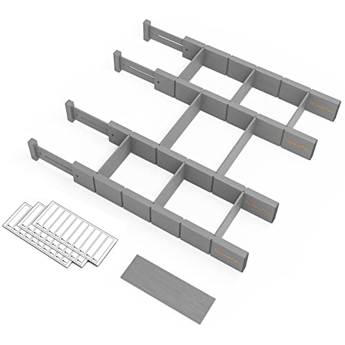 SpaceAid Bamboo Drawer Dividers with Inserts and Labels, Kitchen Adjustable Drawer Organizers, Expandable Organization for Home, Office, Dressers, 4 Dividers with 9 Inserts (17"-22" Gray) - color: GRAY, size: 2.35''H, 17''-22''L, 4 Dividers