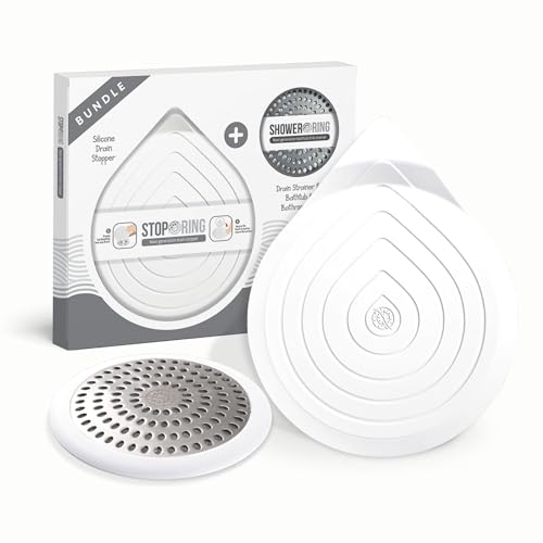 Drain Hair Catcher & Stopper Combo – Tub ShowerRing + StopRing Set for Bathtub & Sink | Stainless Steel Strainer + Silicone Drain Plug | Clog-Free, Universal Fit (White, 2 Pack) - color: White