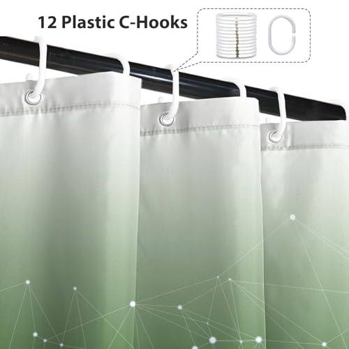 Green and White Ombre Shower Curtain, Cloth Waterproof Geometric Shower Curtains Set for Bathroom, Machine Washable Bathroom Curtain with 12 Hooks, 72x84 Inches - color: Ombre Geometric - Green, size: 72"W x 84"L (Pack of 1)