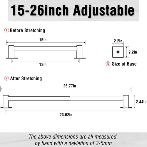 Towel Bar, Self-Adhesive Towel Racks for Bathroom, Chrome | Adjustable 13 to 23.6 Inch Stick on Towel Rod, 304 Stainless Steel Towel Holder, Rustproof, Square Base, No Drill, Modern - color: Chrome, size: Self-Adhesive