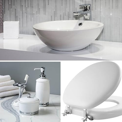 Mayfair Padded Toilet Seat with Chrome Hinges, Soft Vinyl over Wood Core Seat, Made in USA, Round, White (Pack of 2) - size: Round (Pack of 2)