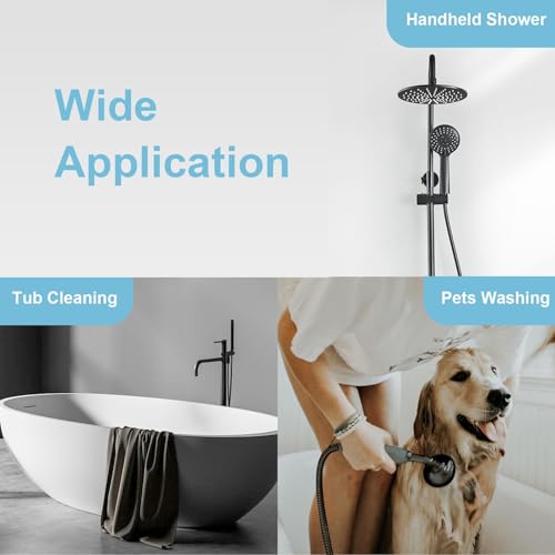 OFFO Shower Hose, 48 in Kink Free Stainless Steel Shower Hose Attachment Electroplating Handheld Shower Head Hose Flex Hoses Extension with Brass Insert & Nut for Pet Bathing Cleaning, Matte Black - color: Matte Black, size: 48 in