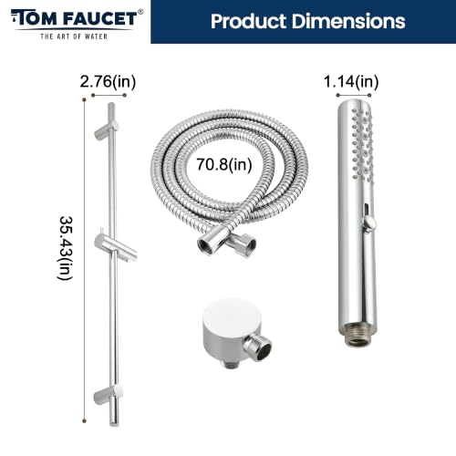 Handheld Shower Head with Slide Bar, 3-Function High-Pressure Hand Shower with hose, Adjustable Slide Bar Shower Spray Combo, Elbow-Chrome