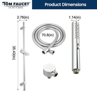 Handheld Shower Head with Slide Bar, 3-Function High-Pressure Hand Shower with hose, Adjustable Slide Bar Shower Spray Combo, Elbow-Chrome