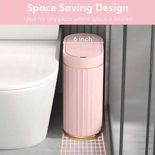 ELPHECO Sensor Trash Can with Lid, 2 Gallon, Bathroom Trash Bin, Pink Gold | Automatic Garbage Can, Waterproof Plastic Wastebasket, Slim Bin for Dorm Room, Bathroom and Office - color: Pink Gold
