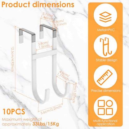 Over The Door Hooks, 10 Pack Dual-Hook 5" Long Door Hangers with Non-Slip PVC Coating for Clothes, Hats, Towel, Bags for Bathroom Bedroom Kitchen, Fits Most 1.2" - 1.4" Width Interior Doors - style: 10 Pack Style