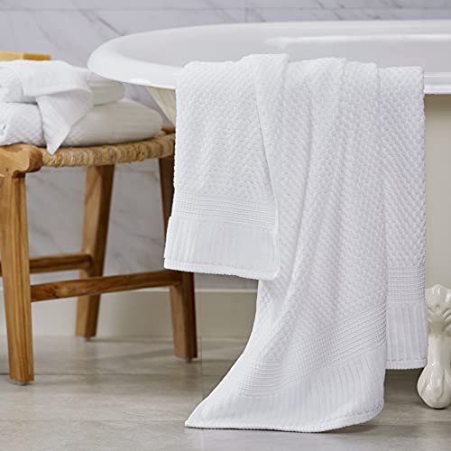 NY Loft 100% Cotton 6-Piece Bath Towel Set | White | Oeko-TEX | Quick-Dry | 30" x 52" Bath Towels | 16" x 28" Hand Towels | 12" x 12" Washcloths | Super Absorbent | Designer-Styled Texture - color: Bright White, size: 6 Piece Set