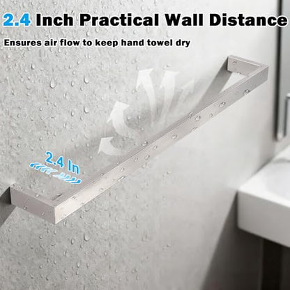 Livabber Square Bath Towel Bar, 304 Stainless Steel Towel Rack, Heavy Duty Towel Holder Wall Mounted for Bathroom Accessories, Kitchen, Brushed Nickel (16 Inch) - size: 16 Inch