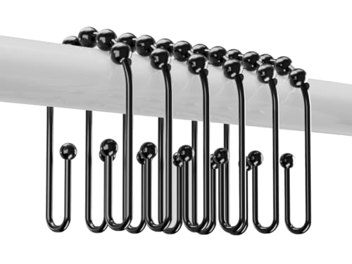 Resze U Shaped Shower Curtain Hooks Rings, Black, 12 Pcs | Durable Rust Resistant Metal, Double Glide Smoothly, Anti-Drop, For Shower Curtain Rod - color: Black