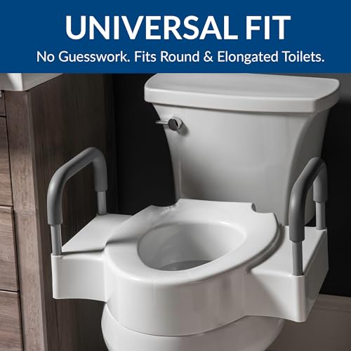 Bemis Rise 4.5" Raised Toilet Seat with Support Handles, Hinges Never Loosen, Fits Round and Elongated - style: Raised Seat with Handles