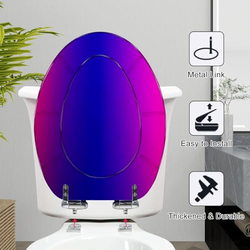 Elongated Toilet Seat Purple pink Resin Toilet Seat Slow Quiet Close with Quick-Release Hinges Toilet Seat with Cover Easy to Clean Install - color: Multi8, size: 19.5"x14.5"