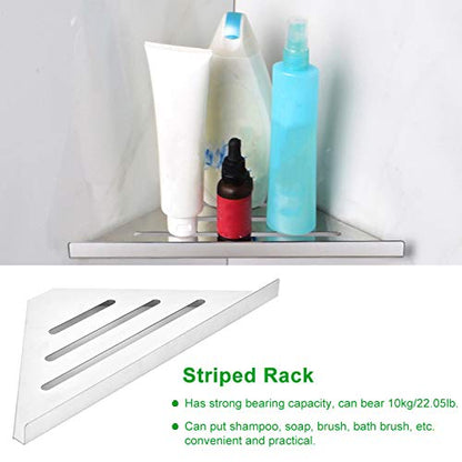 GOTOTOP Shower Corner Shelf, Stainless Steel Bathroom Corner Shelf Rack, Polished Hollow Wall Mounted 1 Tier Storage, 10kg Capacity for Home Bathroom Shower (Drilling) - size: Drilling