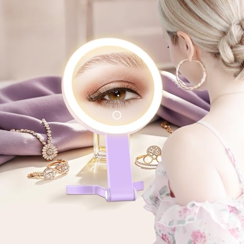 MIYADIVA Lighted Makeup Mirror, 30X Magnifying Mirror with Light, Hanging and Handheld Mirror with Handle, Purple - color: Purple