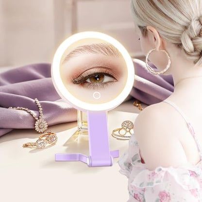 MIYADIVA Lighted Makeup Mirror, 30X Magnifying Mirror with Light, Hanging and Handheld Mirror with Handle, Purple - color: Purple