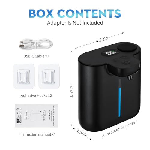 RYTOXILO Automatic Soap Dispenser Touchless, 9 Levels Soap Dispenser Wall Mount, 16.9oz/500ml Automatic Hand Soap Dispenser for Bathroom, Plastic Electric Dish Soap Dispensers for Kitchen, Black