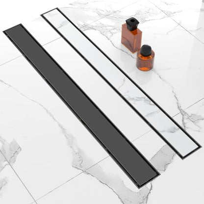 48 Inch Linear Shower Drain-Matte Black, with Tile Insert Grate | AISI 304 Stainless Steel Shower Drain, Rectangle Shower Floor Drain with Leveling Feet, Fits Bathroom & Balcony etc - color: Matte Black, size: 48 Inch
