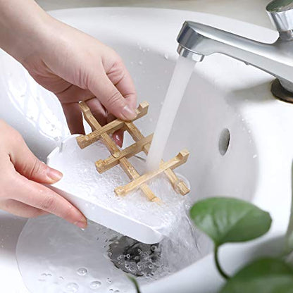Bamboo Wooden Soap Dishes for Bathroom Bar Soap Holder Shower Soap Holder Sink Deck Bathtub Shower Tray (One Pieces White) - color: One Pieces White