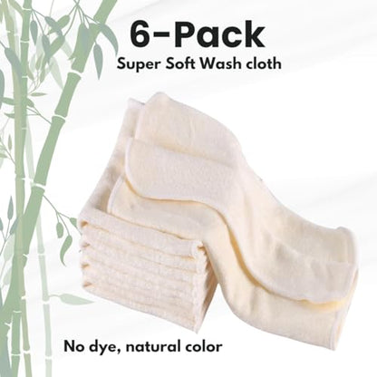 Baby Washcloths 6-Pack, Ultra Soft Viscose, 7.87 x 7.87 inches, 2-Layer Deluxe, Super Absorbent, Machine Washable, Newborn Bath Towels, Infant Shower, Gentle on Skin, Face Wash Cloths for Babies