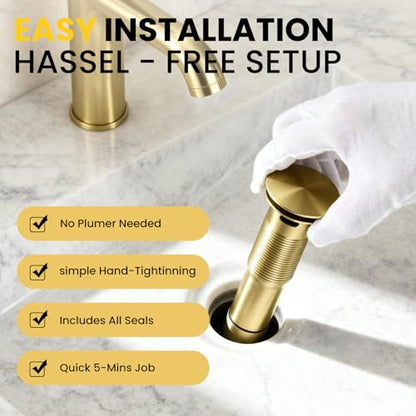 Pop up Bathroom Sink Drain with Overflow, Removable Stainless Steel Hair Catcher, Fits 1.5-1.75", Brushed Gold Stainless Steel Bathroom Sink Stopper for Vanity Vessel Sink Drain Stopper - color: Brushed Gold, style: Big Popup Cap