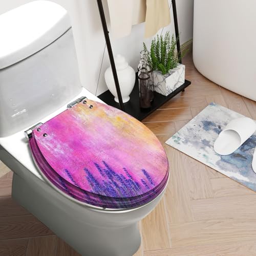 Round Toilet Seat Grunge Background pink blue orange Resin Toilet Seat Slow Quiet Close with Quick-Release Hinges Toilet Seat with Cover Easy to Clean Install - color: Multi3, size: 16.5"x14.5"