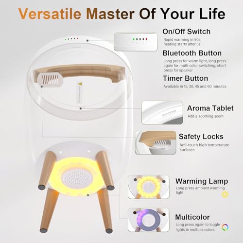 25L Towel Warmers for Bathroom, Luxury Rapid Heating Towel Warmer Bucket with Timer, Bluetooth Speaker, Mood Lights, Portable Removable Legs, Fits Two 40"x70", Blankets, Bathrobes