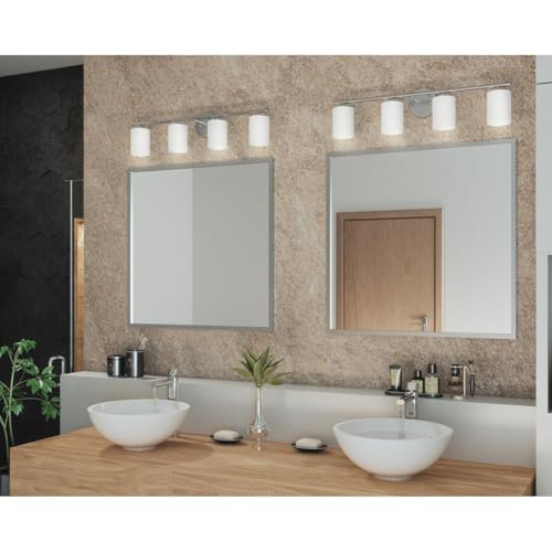 Progress Lighting 4-Light Etched White Glass Modern Bath Vanity Light, Replay Collection, Brushed Nickel (P2160-09) - color: Brushed Nickel, size: 4-Light