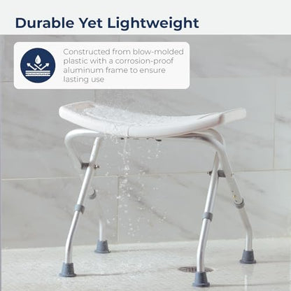 Drive Medical 12486 Folding Shower Chair, Bath Bench with Drainage, White | Folding Shower Chair Includes Drainage Holes and In-Seat Handles, Supports Users Up to 300 Pounds, White