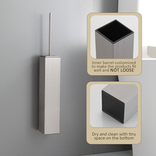 Toilet Brush and Holder Wall Mounted, Brushed Nickel Aluminum with 2 Replaceable Heads, Bathroom Toilet Brush, Drill or 3M Adhesive Mount for Bathroom - color: Brushed Nickel-wall Mounted