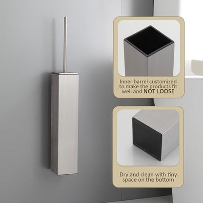 Toilet Brush and Holder Wall Mounted, Brushed Nickel Aluminum with 2 Replaceable Heads, Bathroom Toilet Brush, Drill or 3M Adhesive Mount for Bathroom - color: Brushed Nickel-wall Mounted