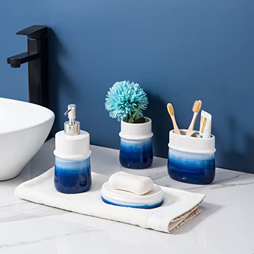Ceramic 12Oz Soap Dispenser for Kitchen, Refillable Hand Dispenser with Pump, Lotion Dispenser Bathroom for Dish Soap, Hand soap. (Navy Blue) - color: Navy Blue