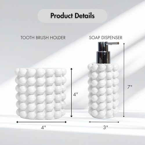 Better Trends 2-Piece Bathroom Accessory Set 400mL Refillable Soap Dispenser with Rustproof Pump 2-Slot Toothbrush for Vanity, Sink & Countertop Organization White Nova Collection - color: White